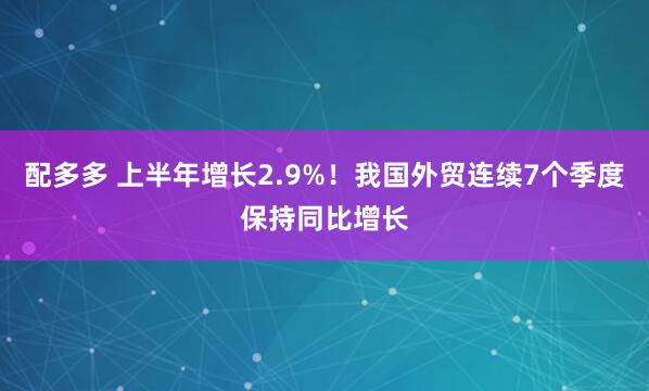 配多多 上半年增长2.9%！我国外贸连续7个季度保持同比增长